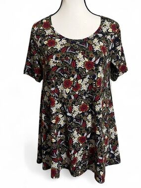 LuLaRoe Top Sz XS PERFECT T Geometric Print Side Slit Short Sleeves Round Neck